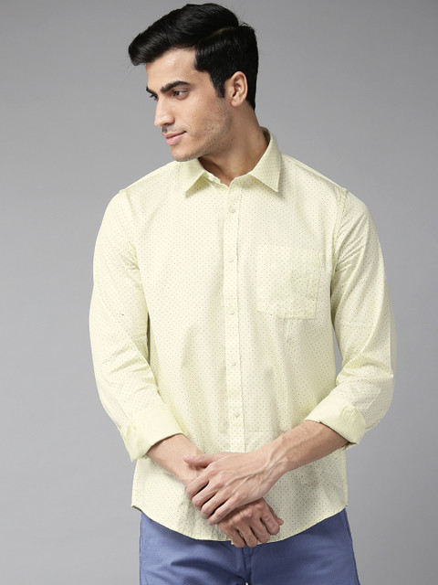 

Blackberrys Men Yellow & Navy Blue Slim Fit Printed Casual Shirt
