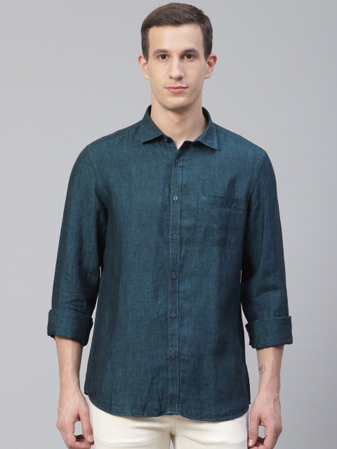 

Blackberrys Men Teal Green Slim Fit Linen Solid Casual Shirt