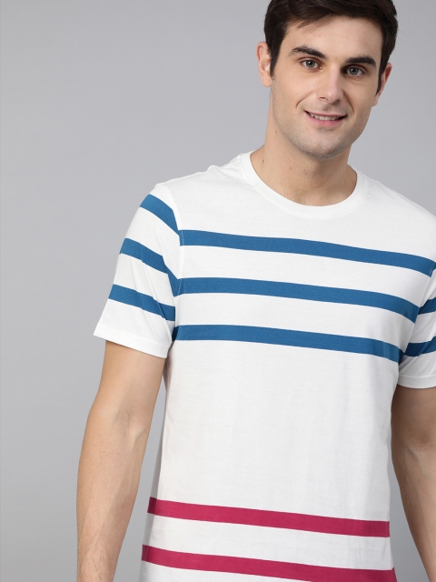 

Mast & Harbour Men White & Blue Striped Round Neck T-shirt