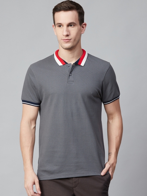 

Mast & Harbour Men Charcoal Grey Solid Polo Collar T-shirt