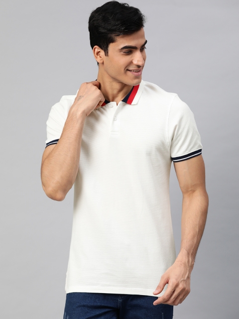

Mast & Harbour Men White Self Design Polo Collar T-shirt