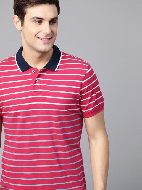 

Mast & Harbour Men Pink & Blue Yarn Dyed Striped Polo Collar T-shirt