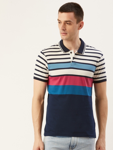 

Mast & Harbour Men Blue & Off-White Striped Polo Collar T-shirt