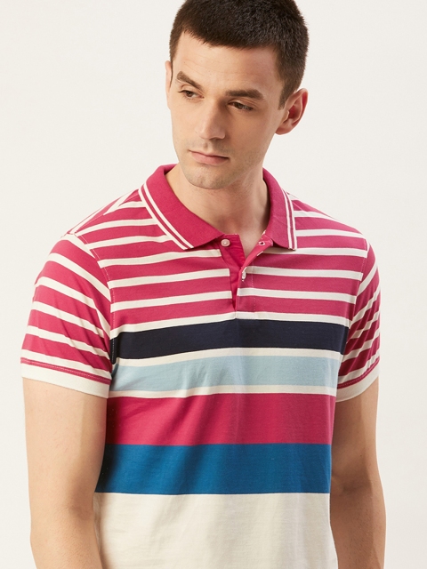 

Mast & Harbour Men Pink & Off-White Striped Yarn Dyed Polo Collar T-shirt