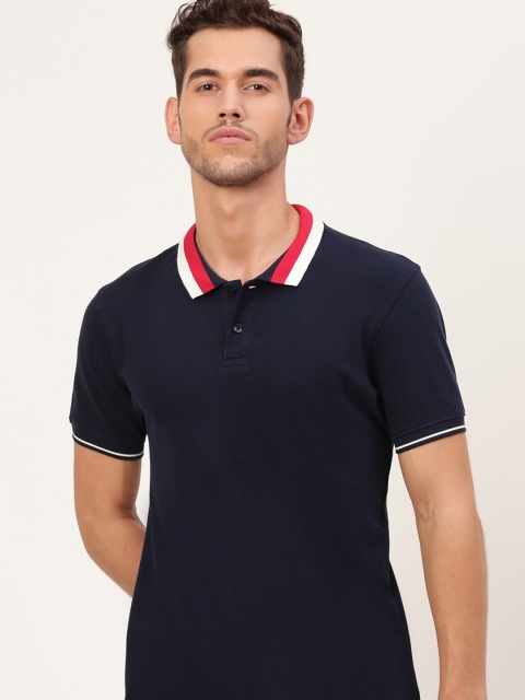 

Mast & Harbour Men Navy Blue Solid Polo Collar T-shirt