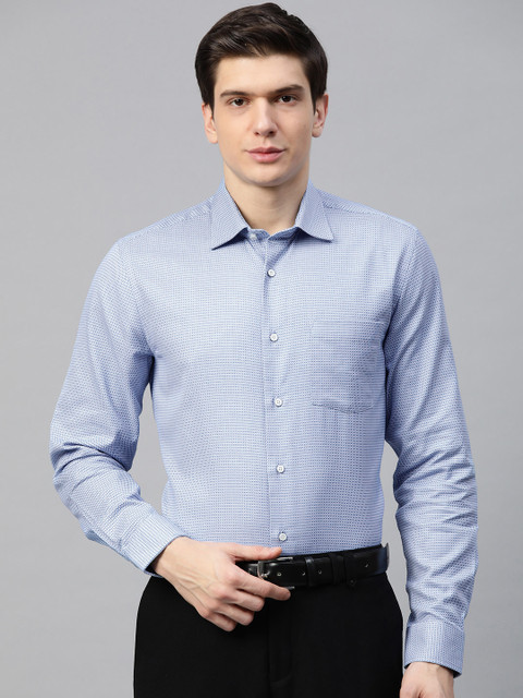 

Blackberrys Men White & Blue Lord Of Giza Smart Regular Ditsy Self Design Formal Shirt