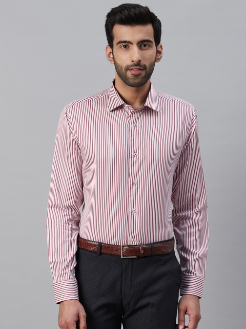 

Blackberrys Men White & Pink Slim Fit Striped Formal Shirt