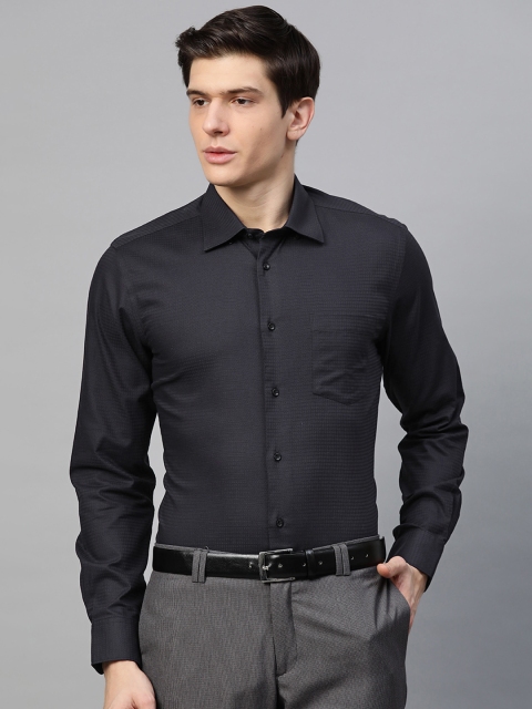 

Blackberrys Men Navy Blue Wrinkle Free Slim Fit Printed Formal Shirt