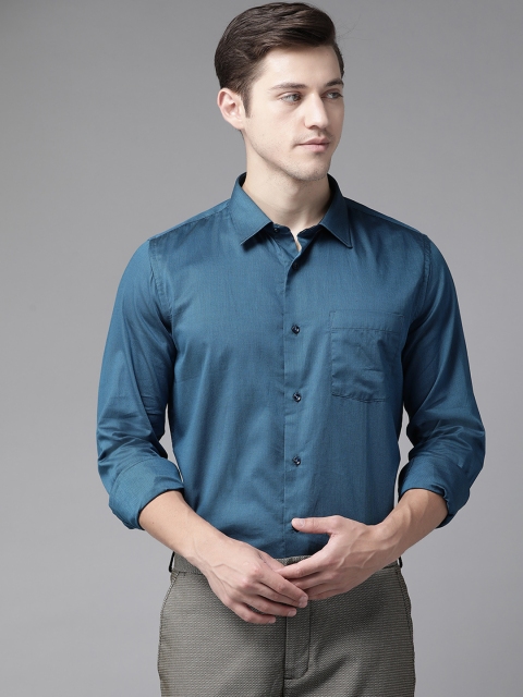 

Blackberrys Men Navy Blue Slim Fit Lord of Giza Cotton Self Design Smart Casual Shirt