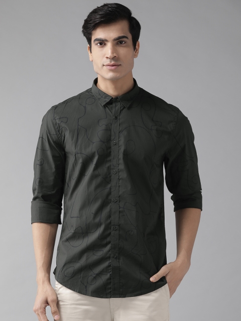 

Blackberrys Men Olive Green Slim Fit Printed Casual Shirt