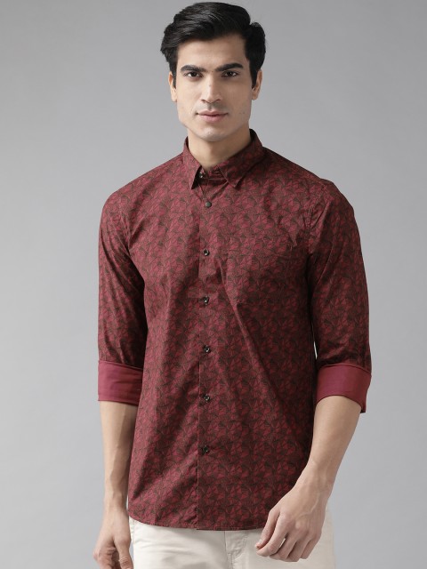 

Blackberrys Men Maroon & Black Trim Skinny Fit Printed Casual Shirt
