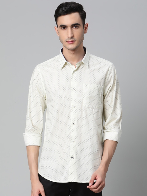 

Blackberrys Men Lime Green & Navy Blue Slim Fit Ditsy Print Casual Shirt