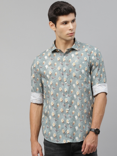 

Blackberrys Men Grey & Yellow Slim Fit Printed Pure Cotton Casual Shirt