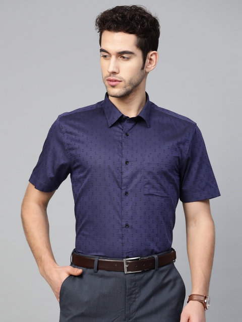 

Blackberrys Men Navy Blue & Black Lord Of Giza Slim Fit Self Design Formal Shirt