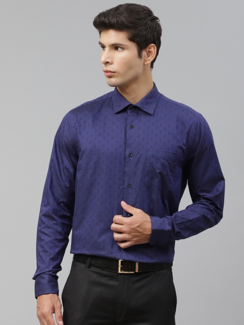 

Blackberrys Men Navy Blue & Black Slim Fit Self Design Pure Cotton Formal Shirt