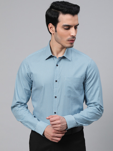 

Blackberrys Men Blue & White Slim Fit Ditsy Geometric Print Formal Shirt