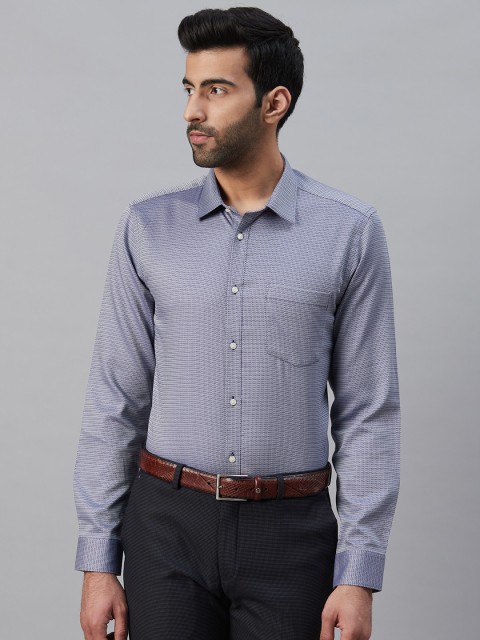 

Blackberrys Men Navy Blue & White Wrinkle Free Slim Fit Textured Formal Shirt