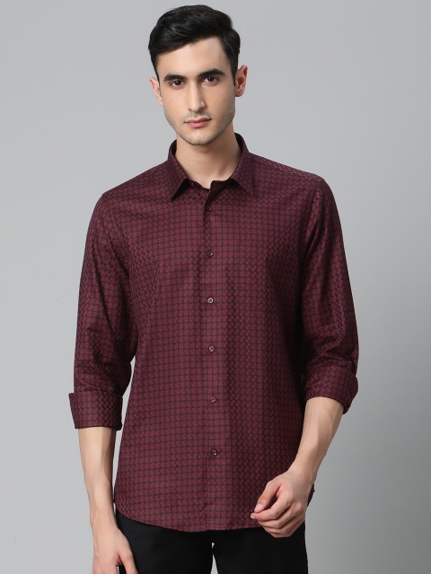 

Blackberrys Men Burgundy & Black Slim Fit Checked Casual Shirt