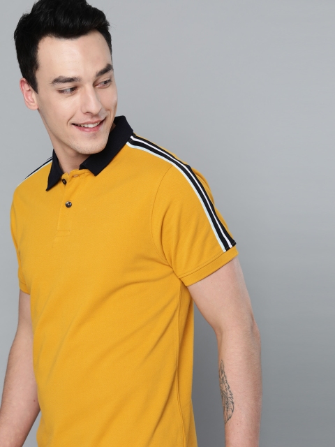 

Mast Harbour Men Mustard Yellow Solid Polo Collar Pure Cotton T-shirt