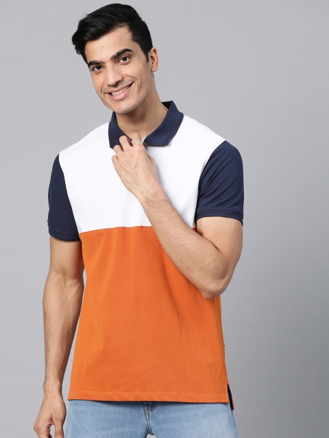 

Mast & Harbour Men Orange & White Colourblocked Polo Collar T-shirt