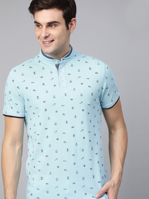 

Mast & Harbour Men Blue & Black Printed Mandarin Collar T-shirt