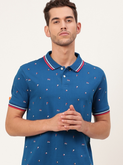 

Mast & Harbour Men Navy Blue & White Printed Polo Collar T-shirt