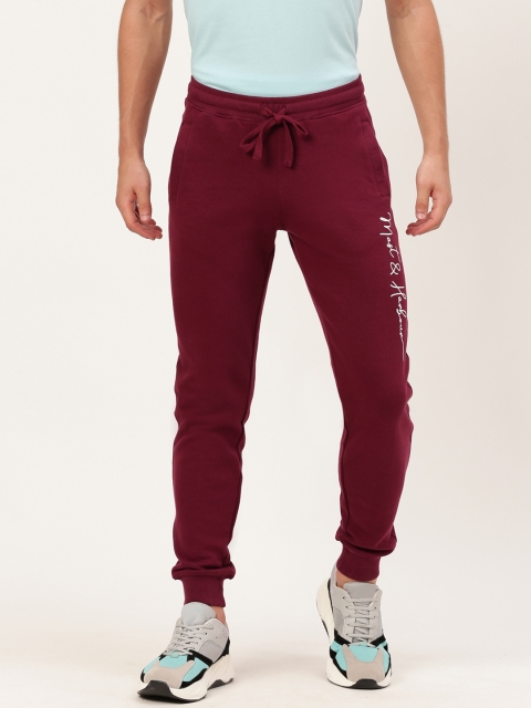 

Mast & Harbour Men Burgundy Solid Straight Fit Joggers