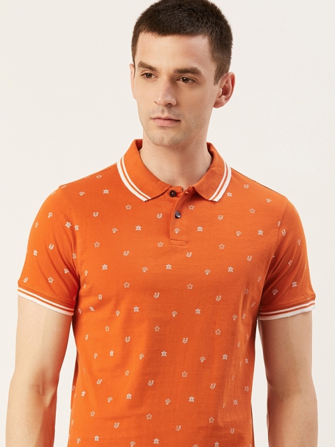 

Mast & Harbour Men Orange & White Conversational Printed Polo Collar T-shirt