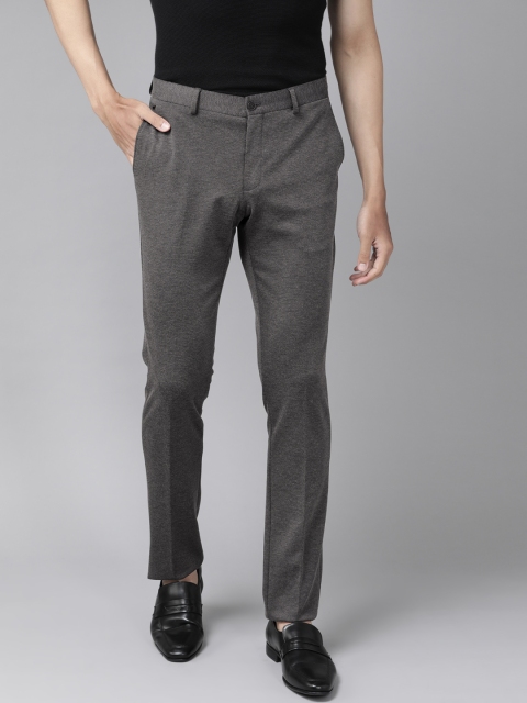 

Blackberrys Men Charcoal Grey Solid Slim Fit Low-Rise Regular Trousers