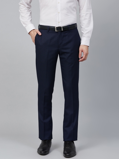 

Blackberrys Men Navy Blue Skinny Fit Textured Formal Trousers