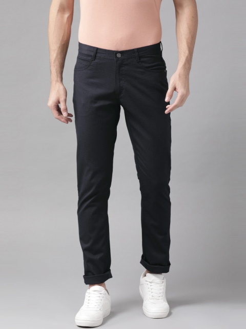 

Blackberrys Men Navy Blue Sharp Fit Solid Regular Trousers