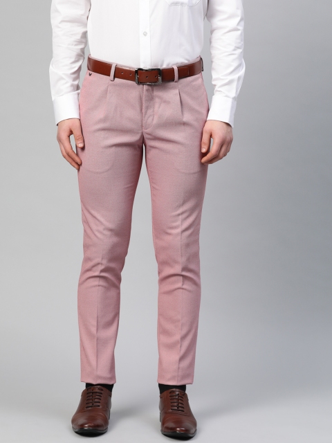 

Blackberrys Men Maroon & White Phoenix Fit Low-Rise Self-Design Formal Trousers