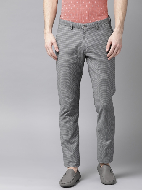 

Blackberrys Men Grey Sharp Skinny Fit Self Design Regular Trousers