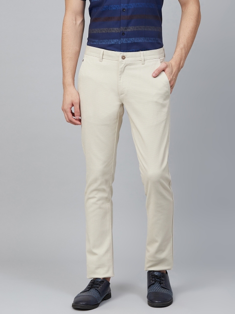 

Blackberrys Men Beige Skinny Fit Self Design Regular Trousers