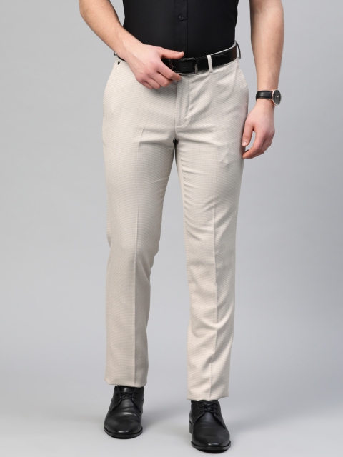 

Blackberrys Men Beige & White Slim Fit Self Design Formal Trousers