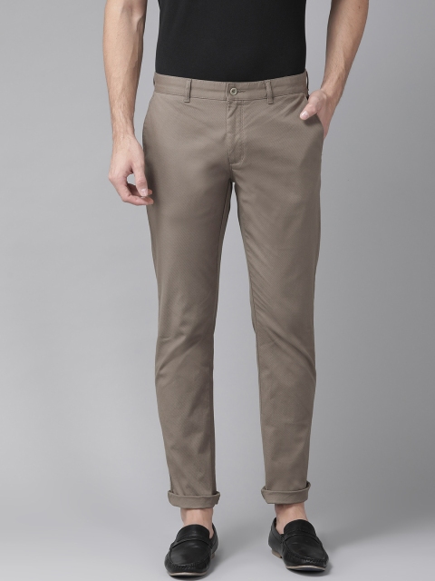

Blackberrys Men Taupe Sharp Regular Fit Self Design Trousers