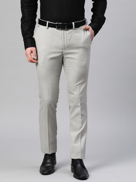 

Blackberrys Men Grey & White Regular Fit Self Design Formal Trousers