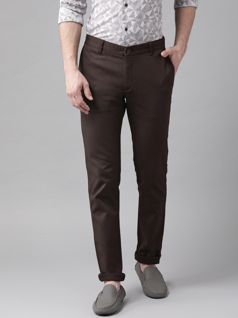 

Blackberrys Men Coffee Brown Sharp Fit Self Design Regular Trousers