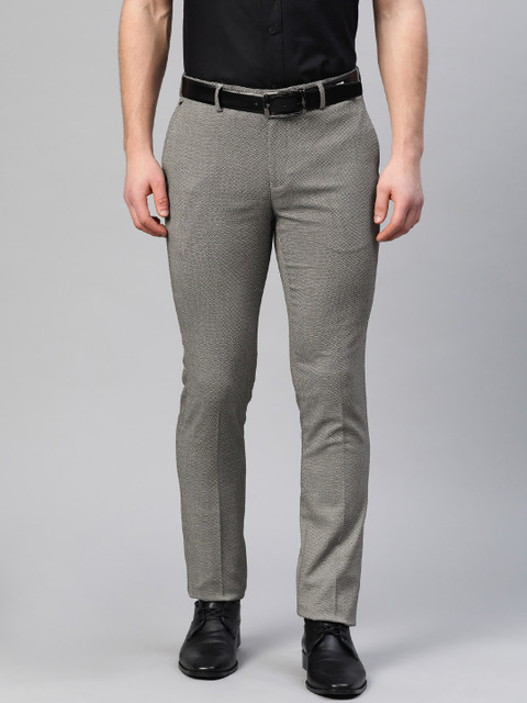 

Blackberrys Men Black & White Regular Fit Self-Design Formal Trousers