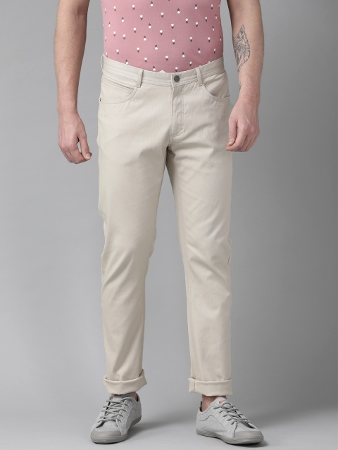 

Blackberrys Men Cream-Coloured Sharp Regular Fit Solid Trousers