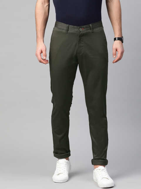 

Blackberrys Men Olive Green Slim Fit Solid Regular Trousers