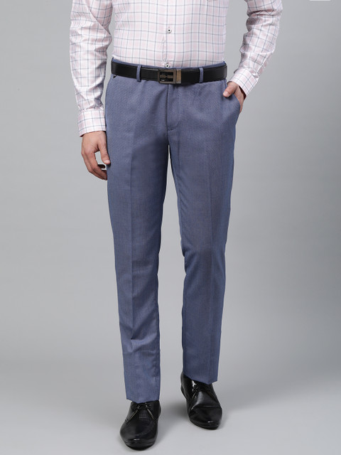 

Blackberrys Men Blue & White Tapered Fit Self Design Formal Trousers