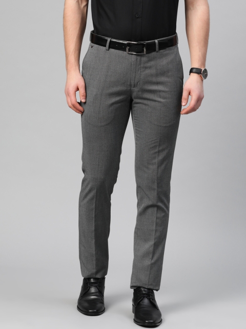 

Blackberrys Men Black & White Slim Fit Self Design Formal Trousers