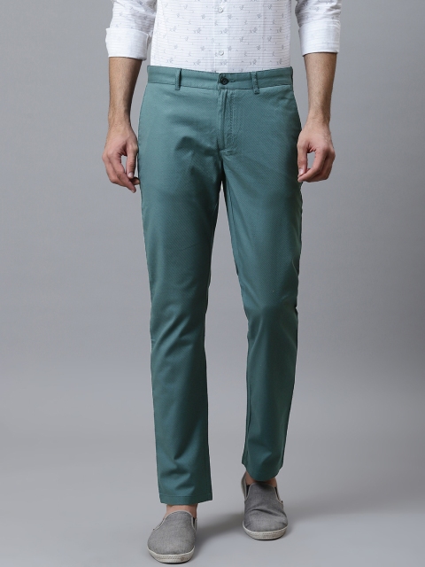 

Blackberrys Men Teal Green Tapered Fit Self Design Chinos