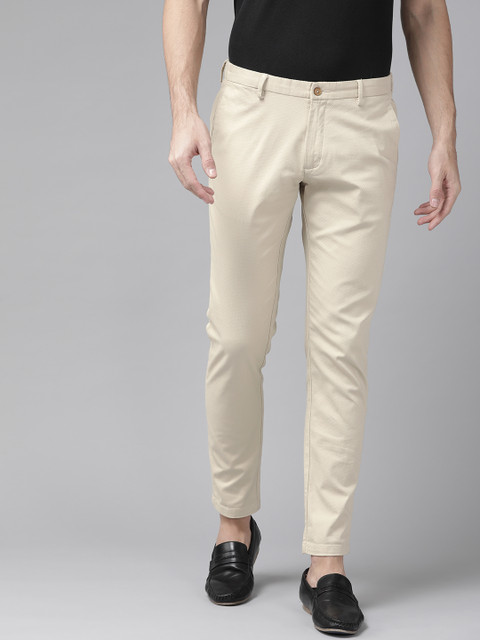 

Blackberrys Men Cream-Coloured Sharp Regular Fit Self Design Trousers