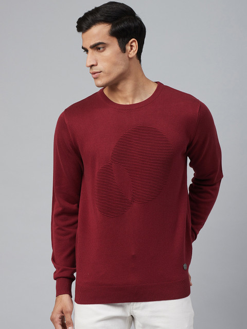 

Blackberrys Men Maroon Self Design Pullover Sweater