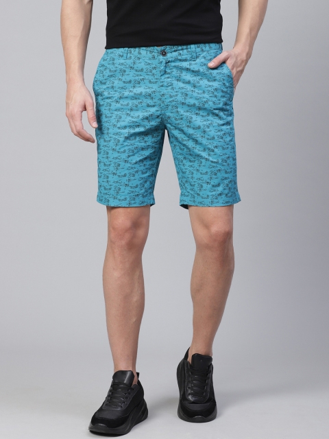 

Blackberrys Men Blue & Black Printed Sharp Regular Fit Chino Shorts