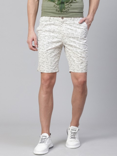 

Blackberrys Men Off-White & Olive Green Printed Slim Fit Chino Shorts