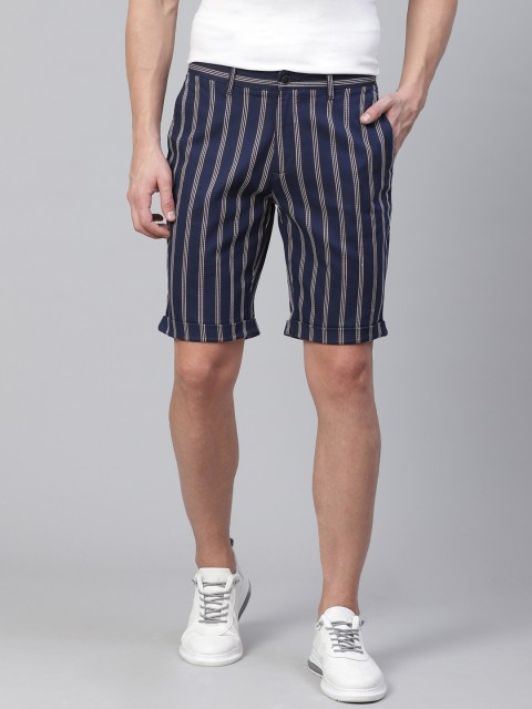 

Blackberrys Men Navy Blue & White Striped Sharp Fit Regular Shorts