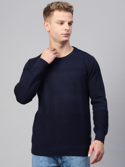 

Blackberrys Men Navy Blue Self Striped Sweater